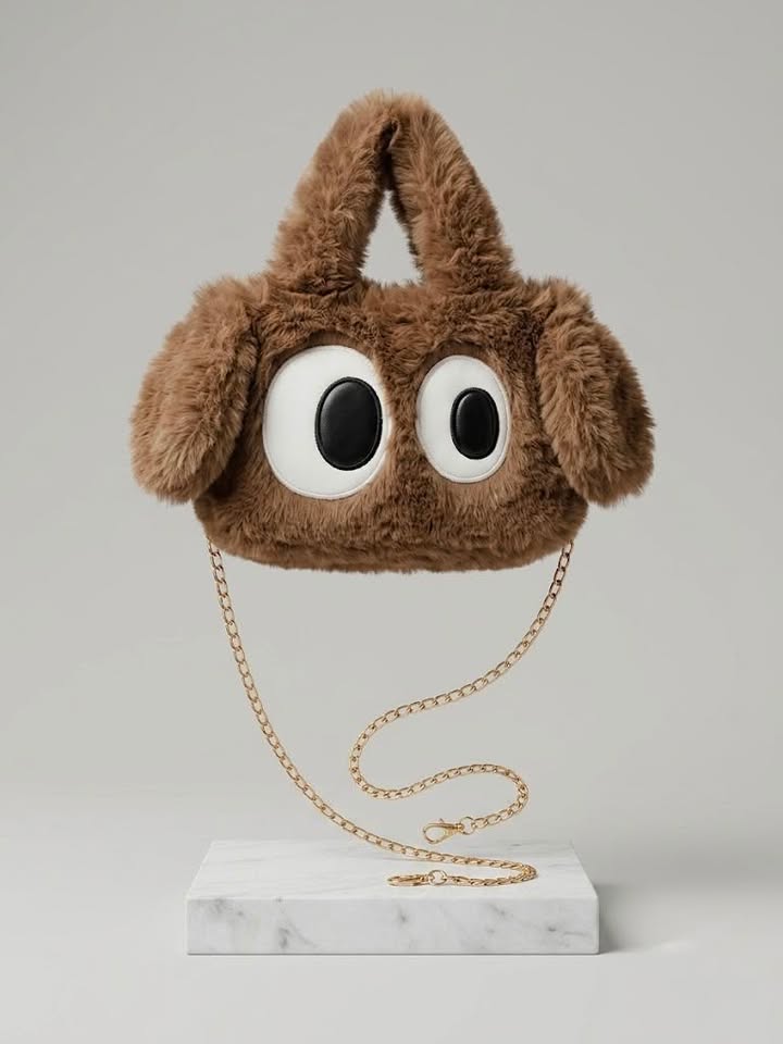 Brown Furry Dog Design Handbag