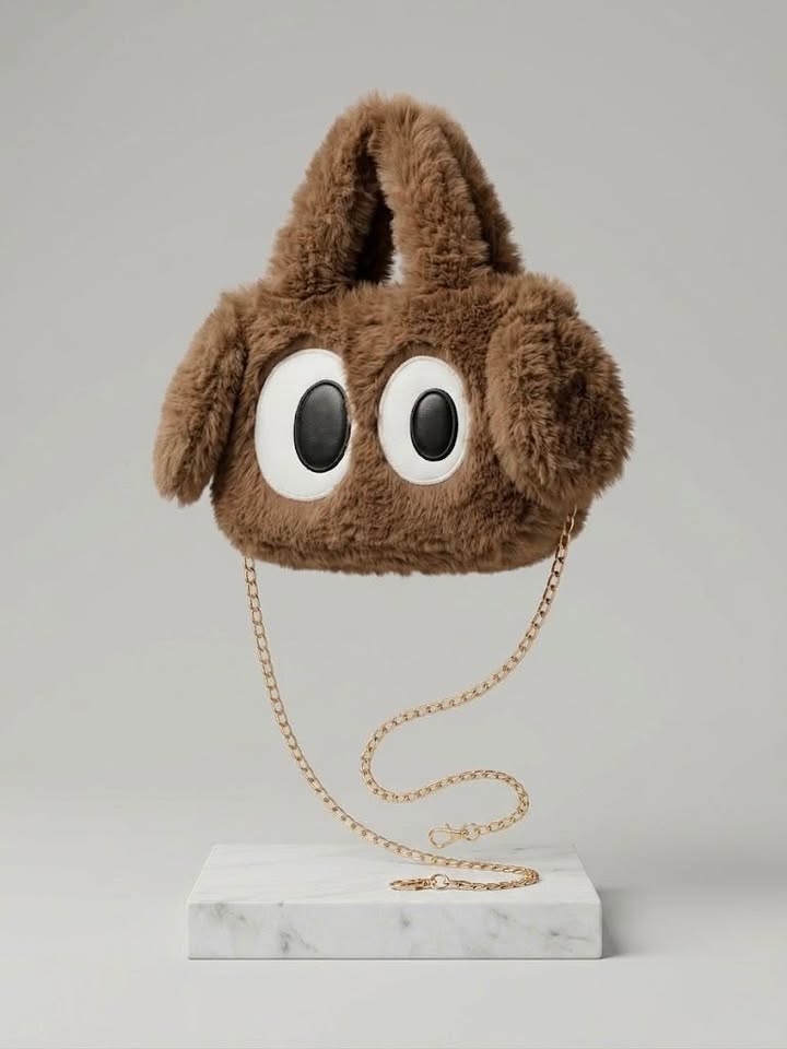 Brown Furry Dog Design Handbag