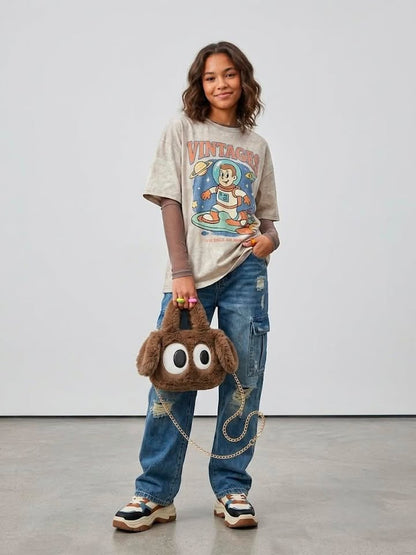 Brown Furry Dog Design Handbag