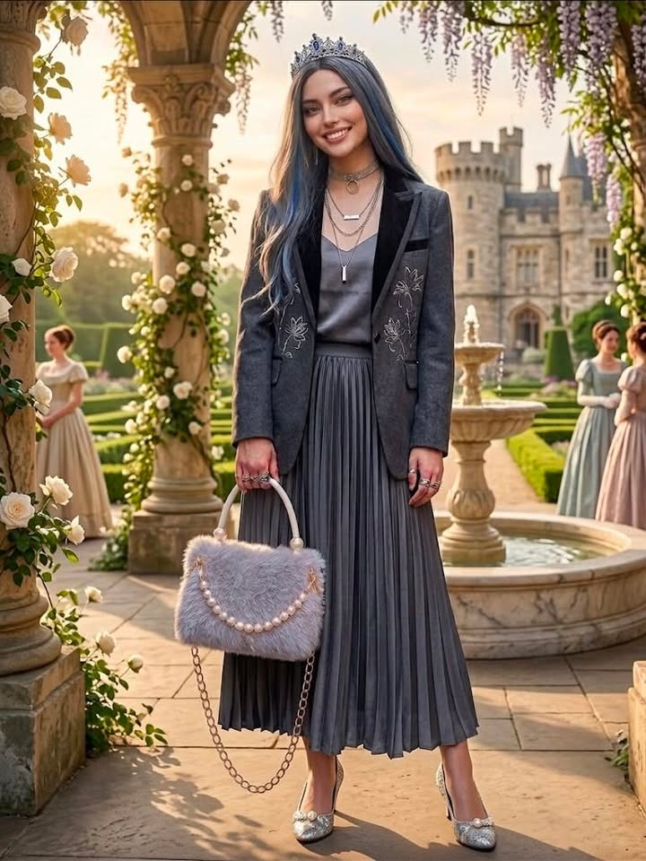 Fluffy Grey Pearl Shoulder Bag with Gold Chain