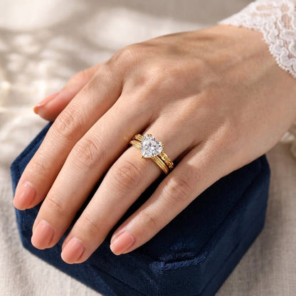 Heart Cut Diamond Gold Stainless Steel Ring For Women
