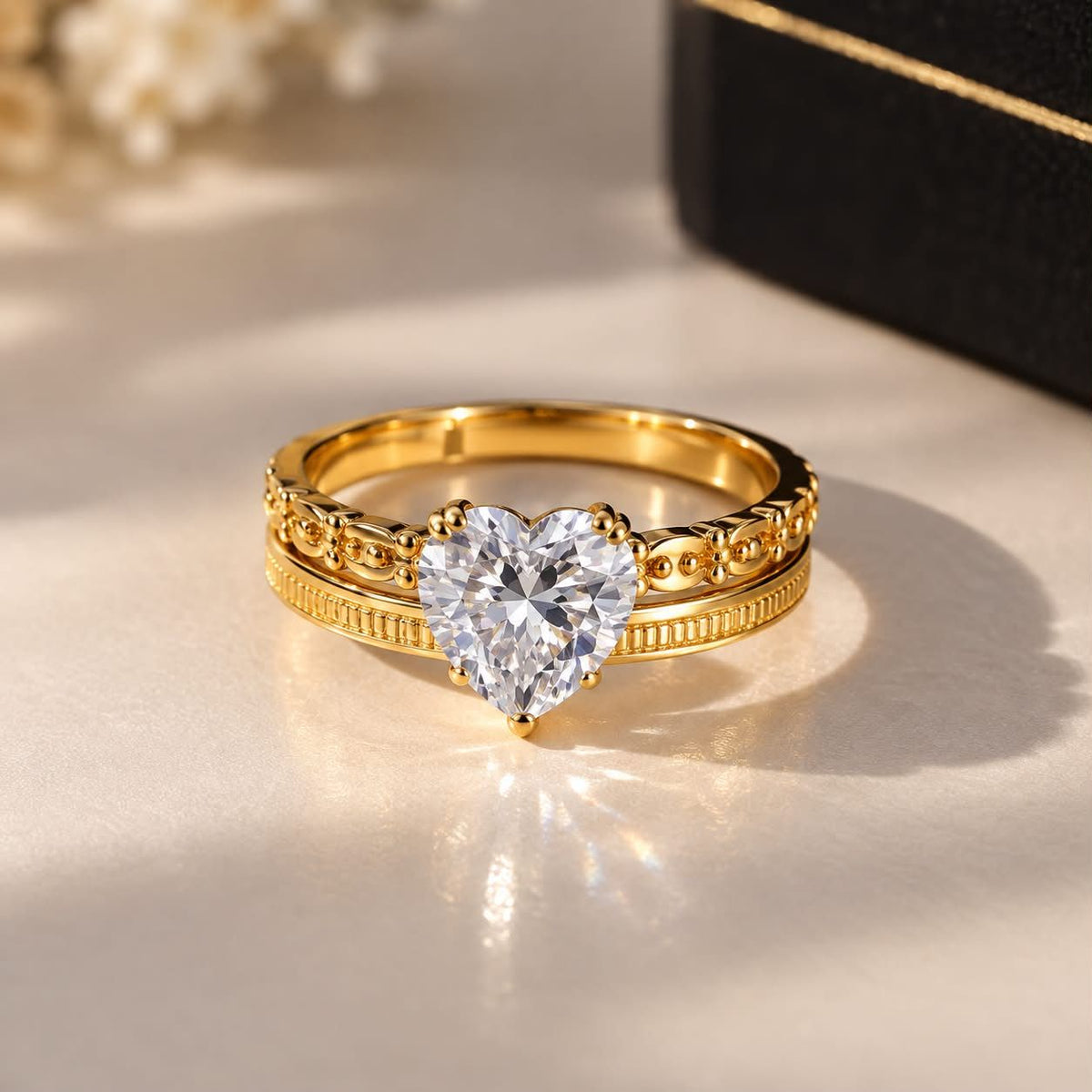 Heart Cut Diamond Gold Stainless Steel Ring For Women