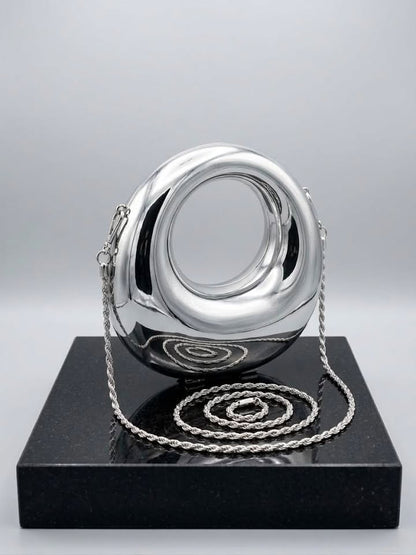 Shiny Silver Ring Hard-Shell Purse